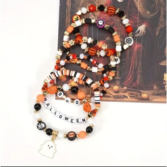 Halloween Gothic Ghost Multi Bead Bracelet - Picture 2 of 6